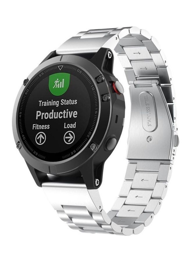 NIBEMINENT Three-Bead Stainless Steel Metal Watchband For Garmin Fenix 5 Silver - Image 1