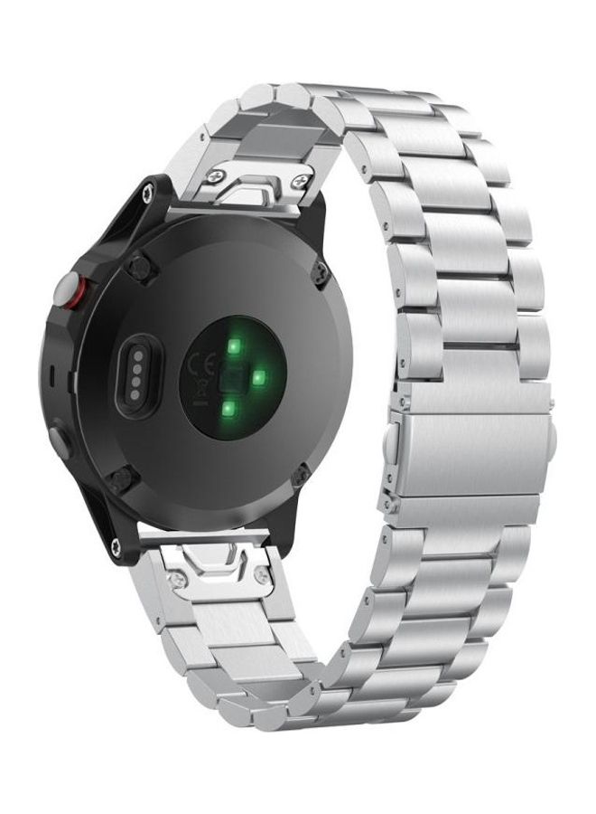 NIBEMINENT Three-Bead Stainless Steel Metal Watchband For Garmin Fenix 5 Silver - Image 2