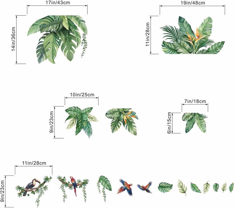 ARS Leaves Wall Stickers for Living Room: Peel and Stick Tropical Plant Green Hanging Leaf Wall Decals - Bedroom Office Sofa TV Background Home Wall Décor - Image 4