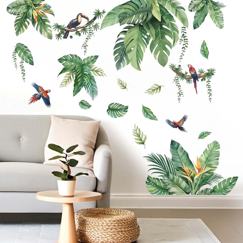 ARS Leaves Wall Stickers for Living Room: Peel and Stick Tropical Plant Green Hanging Leaf Wall Decals - Bedroom Office Sofa TV Background Home Wall Décor - Image 2