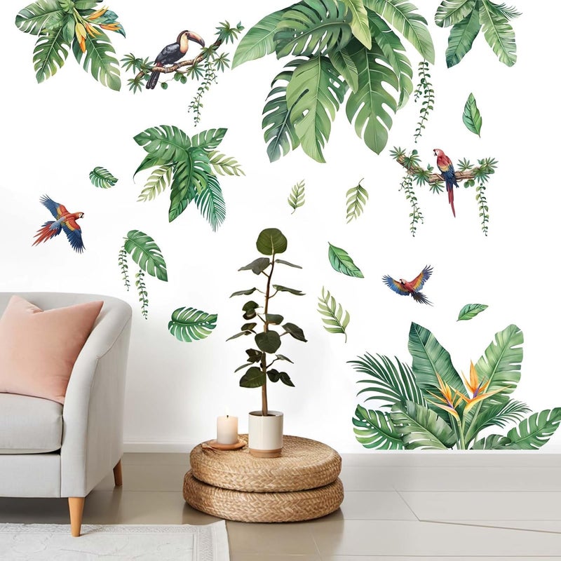 ARS Leaves Wall Stickers for Living Room: Peel and Stick Tropical Plant Green Hanging Leaf Wall Decals - Bedroom Office Sofa TV Background Home Wall Décor - Image 3