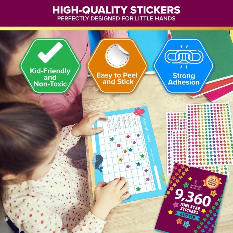 Decorably 10,530 Vibrant Small Star Stickers for Kids Reward - 45 Sheets with 5 Designs for Charts & Worksheets, Classroom Activities, Positive Reinforcement, Arts & Crafts, Scrapbooking, Gift - Image 5