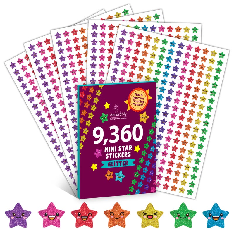 Decorably 10,530 Vibrant Small Star Stickers for Kids Reward - 45 Sheets with 5 Designs for Charts & Worksheets, Classroom Activities, Positive Reinforcement, Arts & Crafts, Scrapbooking, Gift - Image 1
