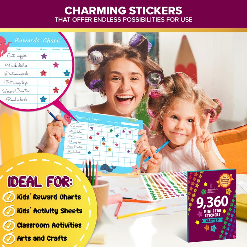 Decorably 10,530 Vibrant Small Star Stickers for Kids Reward - 45 Sheets with 5 Designs for Charts & Worksheets, Classroom Activities, Positive Reinforcement, Arts & Crafts, Scrapbooking, Gift - Image 4