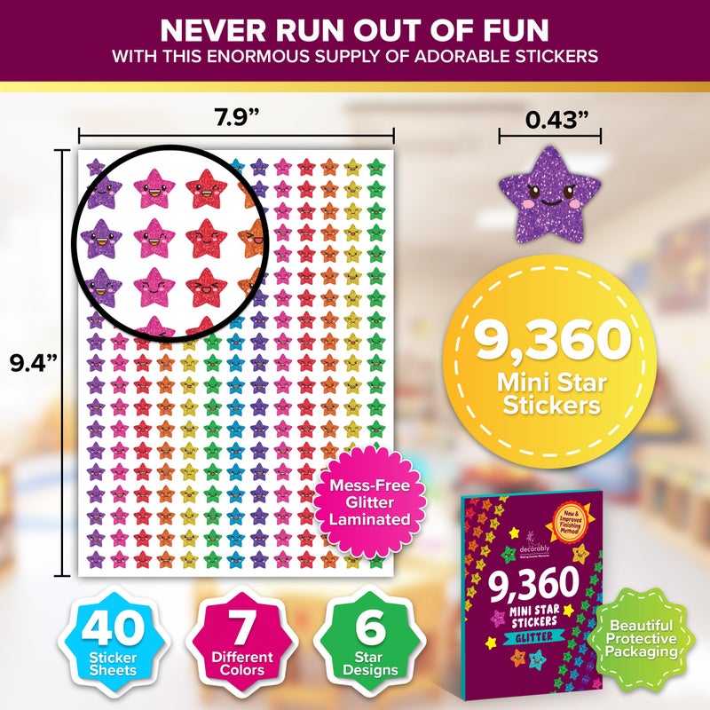 Decorably 10,530 Vibrant Small Star Stickers for Kids Reward - 45 Sheets with 5 Designs for Charts & Worksheets, Classroom Activities, Positive Reinforcement, Arts & Crafts, Scrapbooking, Gift - Image 3