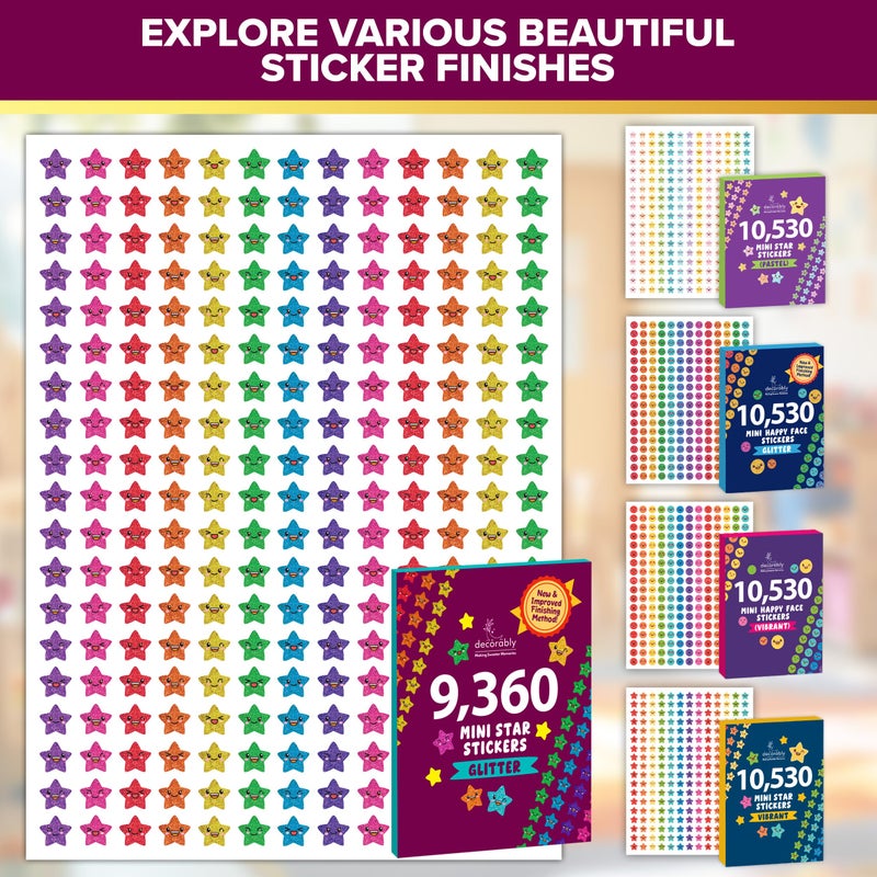 Decorably 10,530 Vibrant Small Star Stickers for Kids Reward - 45 Sheets with 5 Designs for Charts & Worksheets, Classroom Activities, Positive Reinforcement, Arts & Crafts, Scrapbooking, Gift - Image 2
