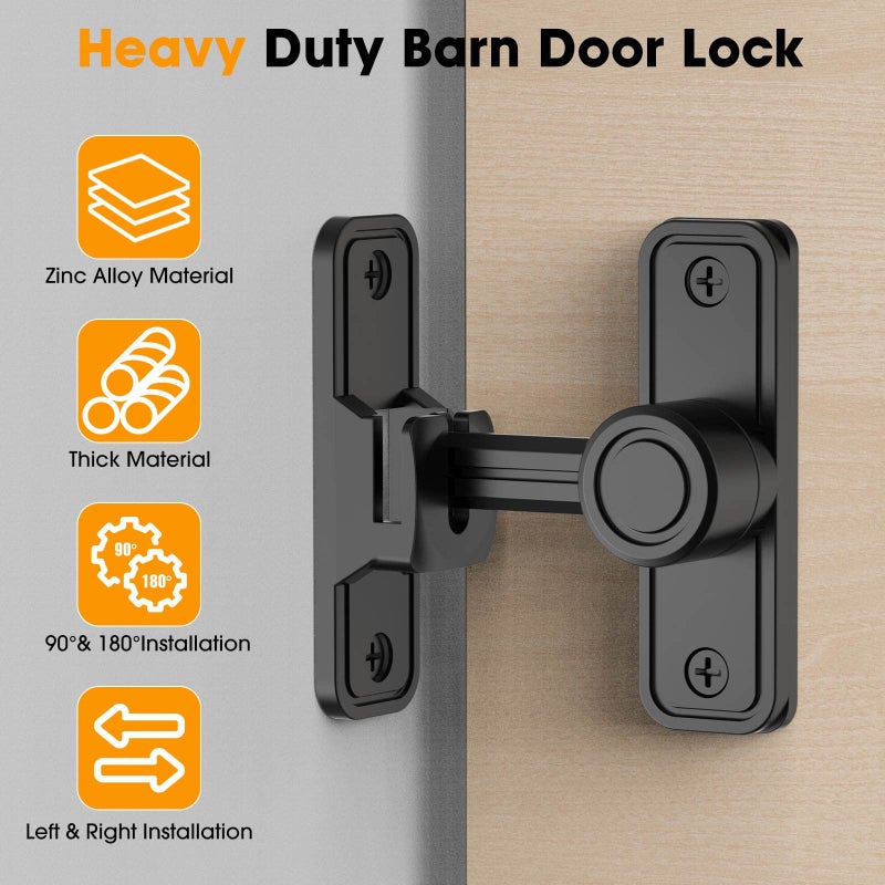 MeBantoo Sliding Barn Door Lock Hardware  90 Degree Locks For Barn Doors  Flip Gate Latches For Barn  Garden  Bathroom  Outdoor  Garage  Window (Black) - Image 2