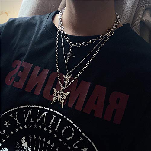 YERTTER Dainty Punk Layering Chunky Chain Choker Toggle Necklace Boho Jewelry Set Layered Butterfly Cross Angel Pendant Statement Necklace Festival Statement Necklace for Women Man - Image 3