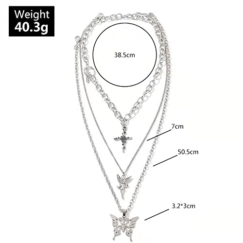 YERTTER Dainty Punk Layering Chunky Chain Choker Toggle Necklace Boho Jewelry Set Layered Butterfly Cross Angel Pendant Statement Necklace Festival Statement Necklace for Women Man - Image 4
