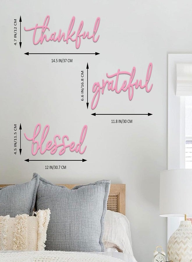 ESTART Thankful Grateful Blessed Letter Sign Metal Wall Decor, 3 Piece Pink Letters Wall Art for Bathroom Bedroom Metal Words Wall Decor for Home Decor (Pink) - Image 3