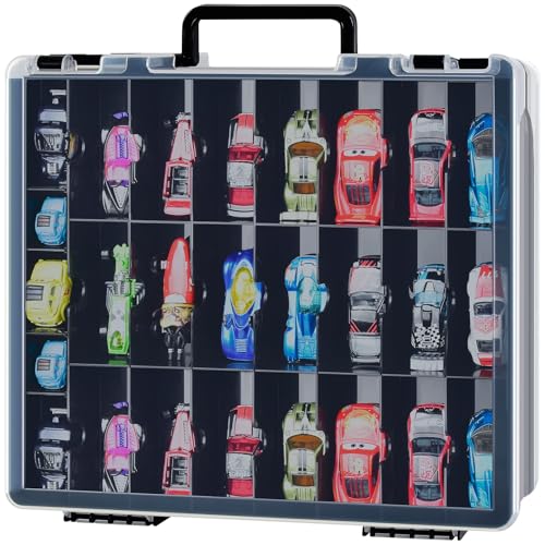 FULLCASE Toys Organizer Storage Compatible with Hot Wheels Car Container for Matchbox Cars Mini Toy Small Dolls Double Sided Carrying Box for Hotwheels 48 Compartments Case Only Black - Image 1