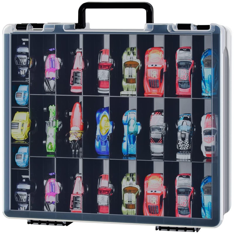 FULLCASE Toys Organizer Storage Compatible with Hot Wheels Car Container for Matchbox Cars Mini Toy Small Dolls Double Sided Carrying Box for Hotwheels 48 Compartments Case Only Black - Image 2