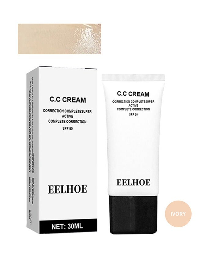 إيلهو كريم CC SPF50-CC كريم ذاتي الضبط للبشرة الناضجة ، واقي من الشمس وكريم الأساس لتصحيح اللون ، كونسيلر مرطب للبشرة قبل المكياج (#Ivory) - Image 2