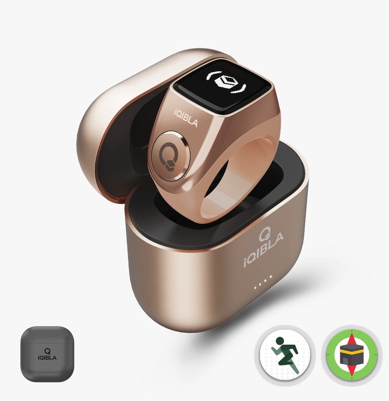 iQibla Zikr Ring Jood 3 Air Smart Tasbih Counter Ring with 3 Compatible Sizes & Charging Case, Bluetooth 5.3 Digital Tasbeeh Counter, Qibla Direction, Prayer Reminder, Step & Calorie Tracker, IPX5 Waterproof, iQibla Life App Pink - Image 1