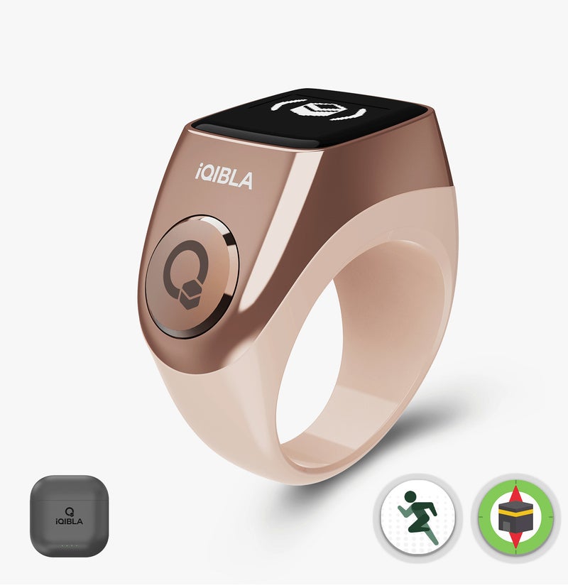 iQibla Zikr Ring Jood 3 Air Smart Tasbih Counter Ring with 3 Compatible Sizes & Charging Case, Bluetooth 5.3 Digital Tasbeeh Counter, Qibla Direction, Prayer Reminder, Step & Calorie Tracker, IPX5 Waterproof, iQibla Life App Pink - Image 2
