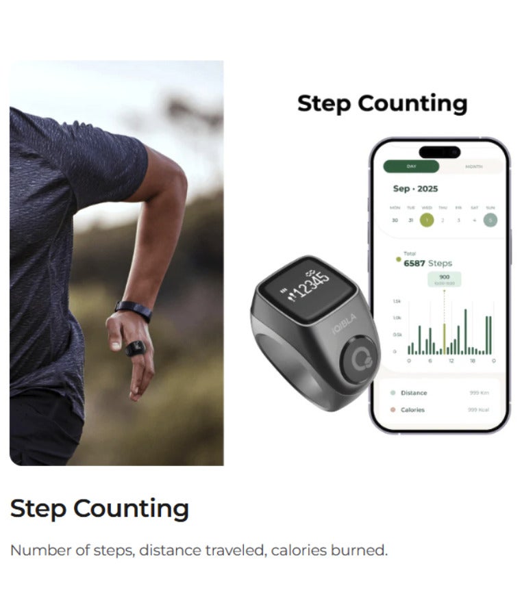 iQibla Zikr Ring Jood 3 Air Smart Tasbih Counter Ring with 3 Compatible Sizes & Charging Case, Bluetooth 5.3 Digital Tasbeeh Counter, Qibla Direction, Prayer Reminder, Step & Calorie Tracker, IPX5 Waterproof, iQibla Life App Pink - Image 4