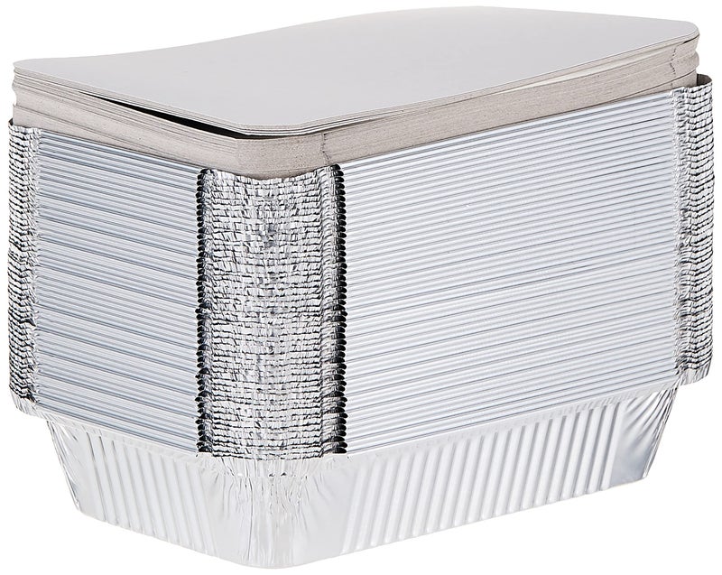 Hotpack Disposable Food Storage Take away Aluminium Rectangle Food Container Silver 890ml with Lid 50 Pieces
