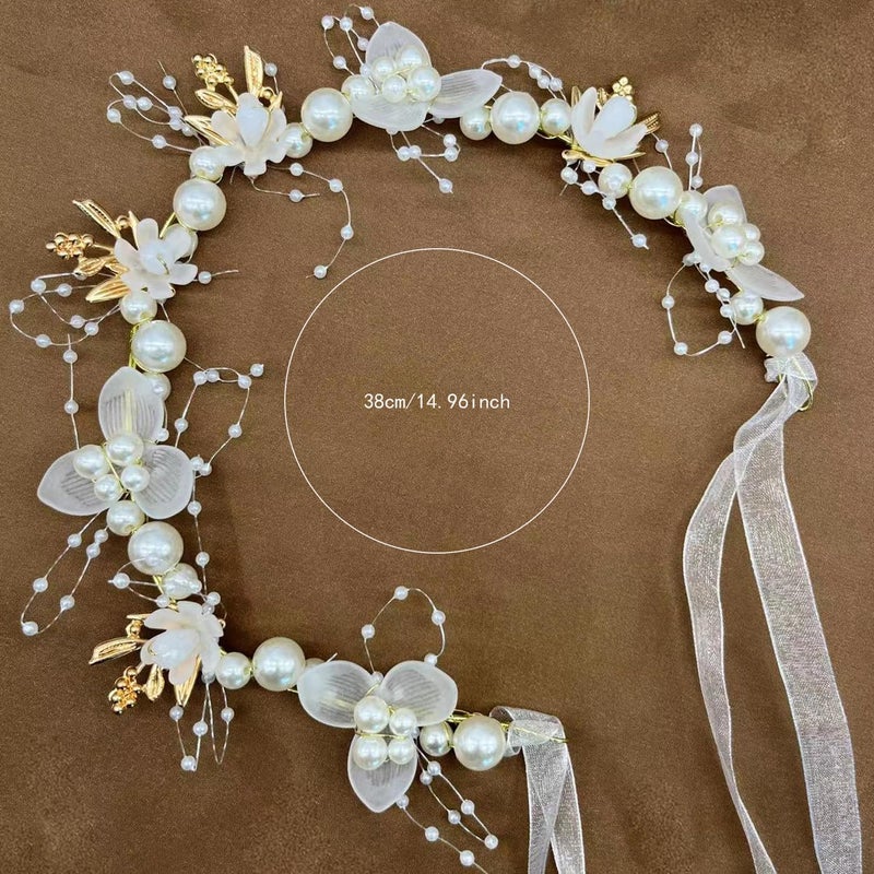 GALV Crystal Pearl Hair Flower Girl Headband Princess Tiara for Kids Girls Women Bridal Floral Tiara Hairband for Wedding Party Dress Up Hair Accessories (1 pcs) (Silver) - Image 2
