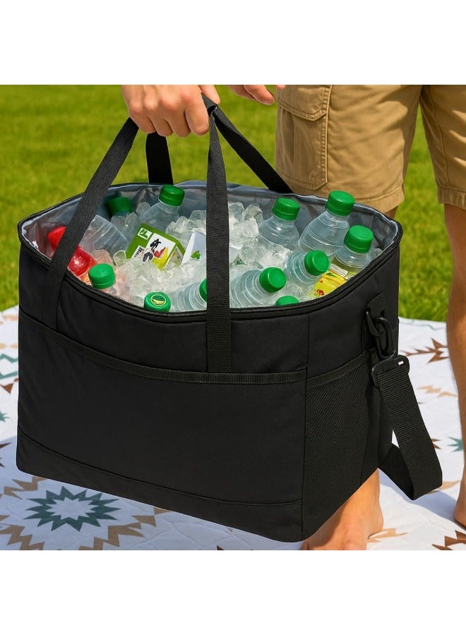 XX-Large Insulated Thermal Grocery Bag 47X27X30 Cm, 40L Black Color With Zipper Top Foldable Cooler Bag For Hot And Cold Food Storage Reusable Bag For Travel Lightweight Durable Eco-Friendly - Image 2