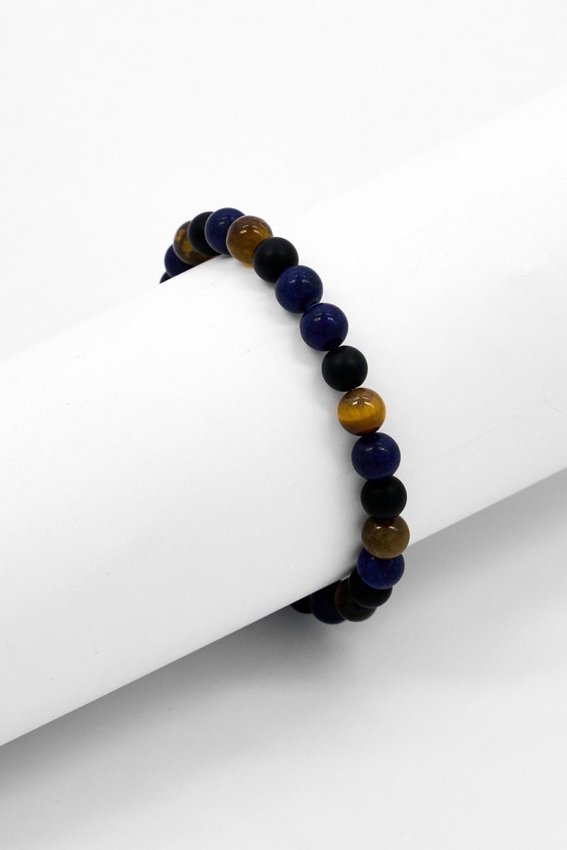 Steeltime Men Lava Lapis Tiger Eye And Stainless Steel Beaded Bracelet, Multicolor - Image 1