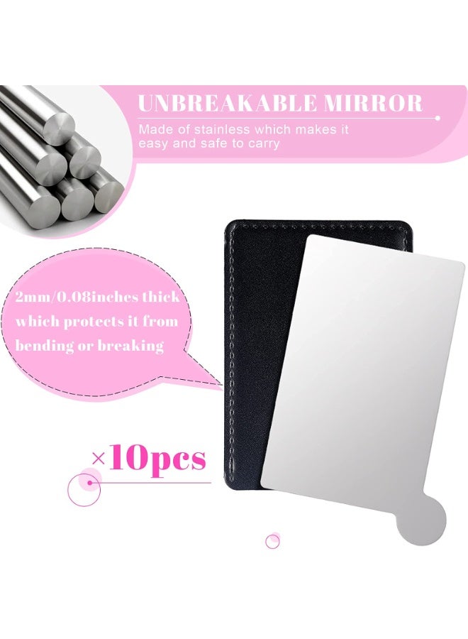 Peachjoy 10 Pieces Credit Card Mirror Small Compact Purse Pocket Mirror for Men Women Travel Camp Signal Makeup Unbreakable Stainless Steel Mirror with Leather Case Stocking Gift Filling - Image 3