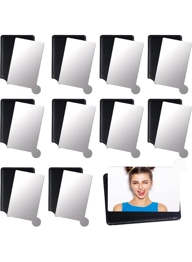 Peachjoy 10 Pieces Credit Card Mirror Small Compact Purse Pocket Mirror for Men Women Travel Camp Signal Makeup Unbreakable Stainless Steel Mirror with Leather Case Stocking Gift Filling - Image 1