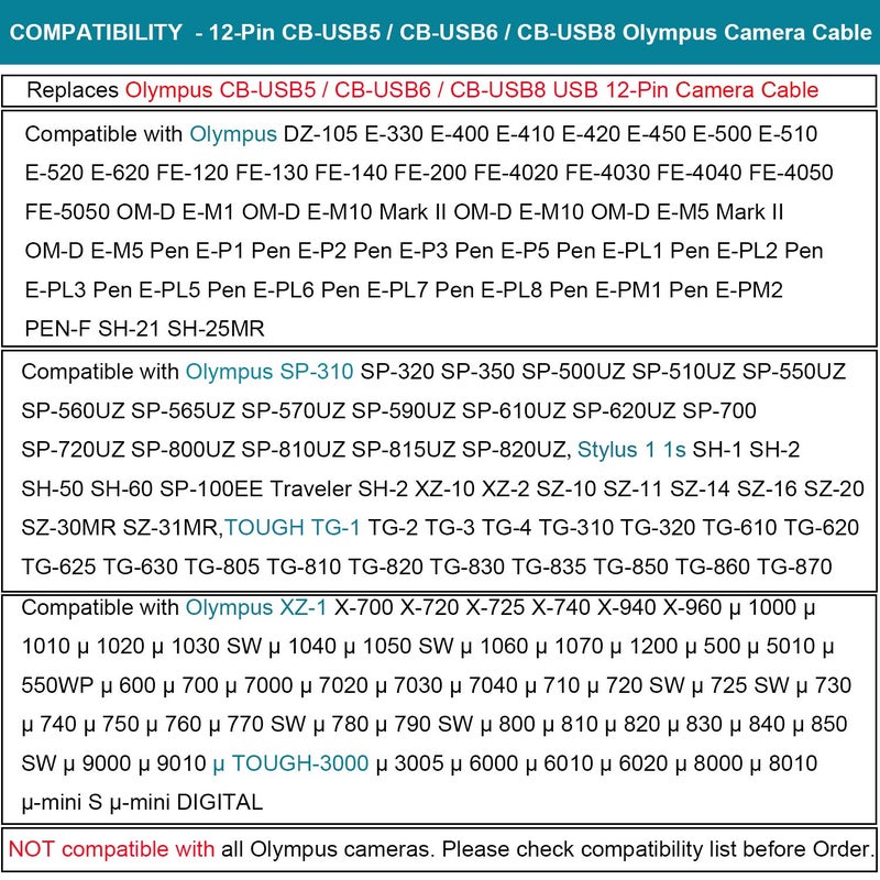 MaxLLTo USB Cable for Olympus OM-D Cameras - Data Sync & Power Charger Cord - CB-USB5/USB6/USB8 - Image 3