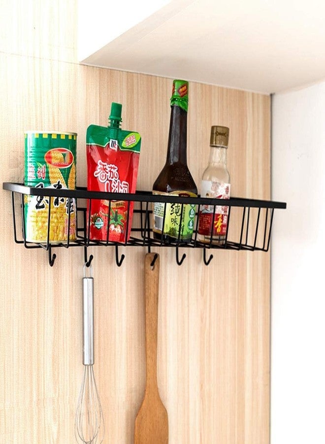 Dayish GI Metal Wall Mount Kitchen Spice Rack, Bathroom Shelf, Wardrobe Hanging Storage Shelf Holder and Bottle Storage Organizer Rack with 6 Hooks for Kitchen and Bathroom - Image 3