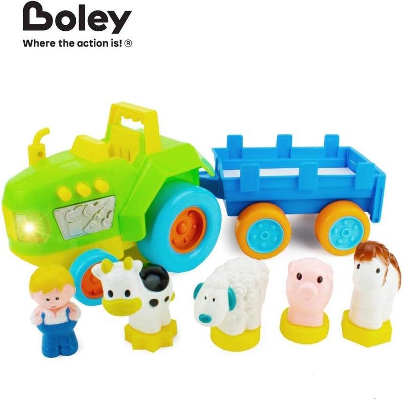 BOLEY Boley My First Farm Play Set  6 Piece Green Tractor with Trailer Farmer Figurine and Farm Animal Toys for Toddlers  Perfect for Kids Learning and Play - Image 2