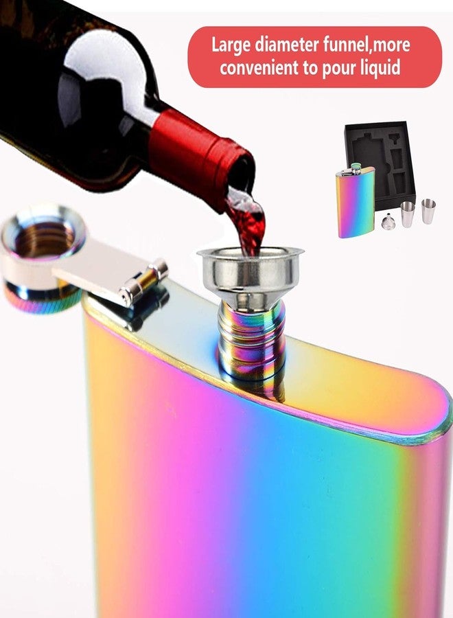 Foscadit 18 oz Hip Flask Stainless Steel Set, Metal Funnel with 4 Cups, Stainless Steel Hip Flask with Cups & Funnel, Iridescent Stainless Steel Hip Flask Canister, for Outdoor Camping - Image 3