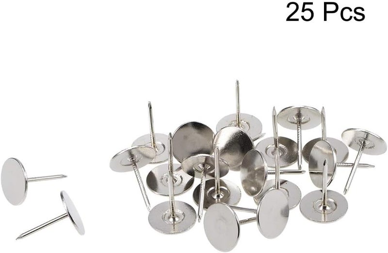 TOP-VIGOR 25pcs Silver Flat Head Upholstery Tacks, Heavy Duty Push Pins, 19 x 25mm Decorative Thumb Tacks for Wall, Cork Board, Furniture and Notice Board - Image 2