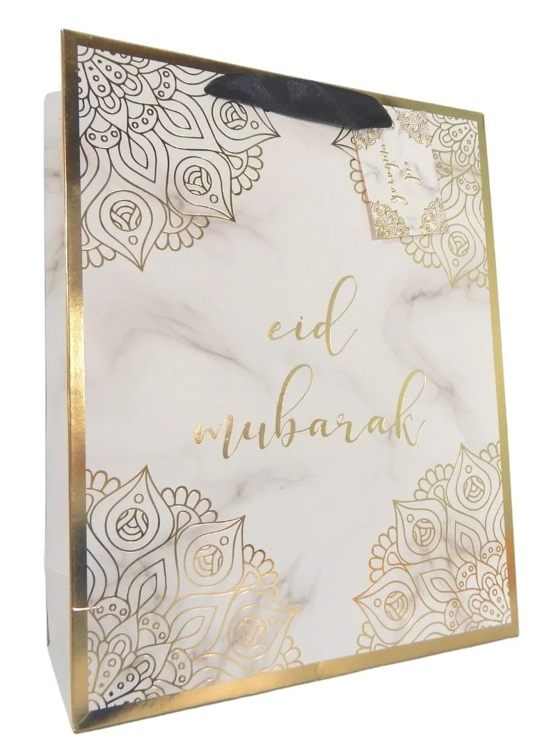 Peacock Supplies Peacock Supplies Marble & Gold Eid Mubarak Gift Bag - Elegant Celebration Packaging