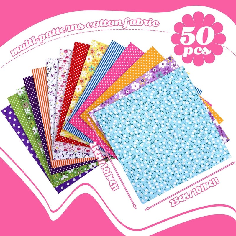 Boyiee 50 Pcs 10 x 10 Inches Cotton Fabric Squares Floral Material for Sewing Quilting Squares Precut Fabric Square Sheets Fat Quarters for DIY Scrapbooking Quilting Craft Patchwork - Image 2