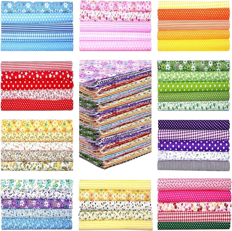 Boyiee 50 Pcs 10 x 10 Inches Cotton Fabric Squares Floral Material for Sewing Quilting Squares Precut Fabric Square Sheets Fat Quarters for DIY Scrapbooking Quilting Craft Patchwork - Image 1