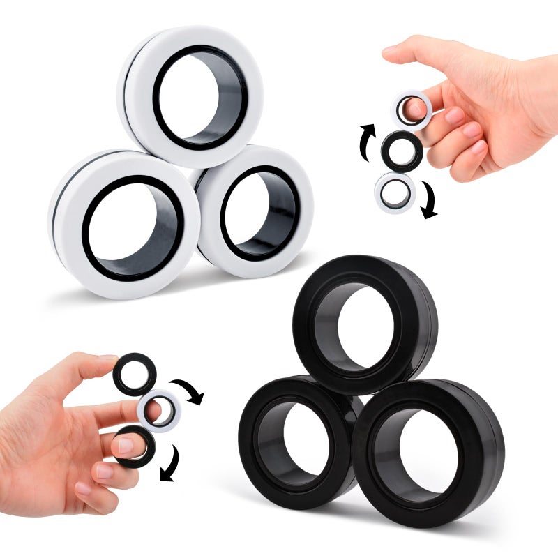 Cevioce 6 PCS Magnetic Ring Fidget Toys SetADHD Anxiety Magnetic Finger Spinner Pack for Teens Adults and KidsCoolest Magnet Stress Relief Toy for 8 Year Old Boys Girls Present - Image 3