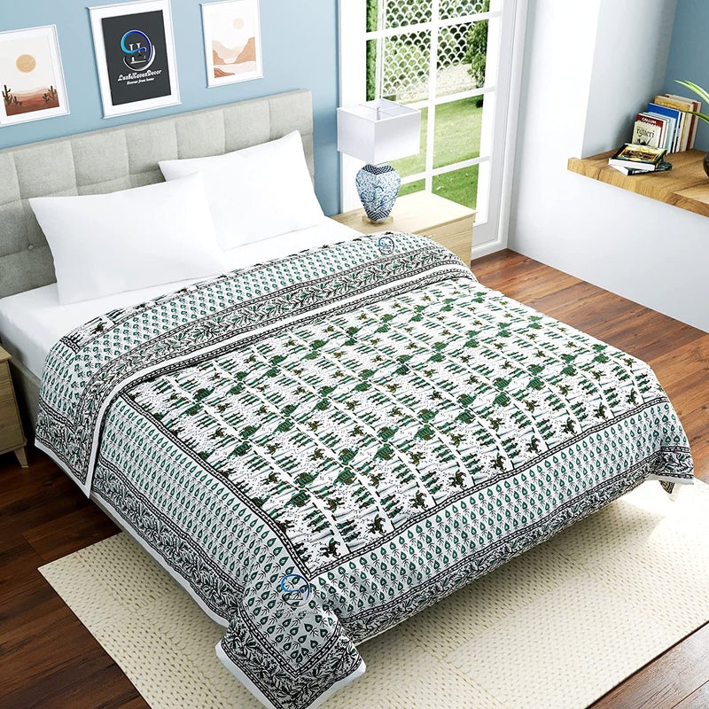 AUROSTYLE 400 TC Pure Cotton Jaipuri Razai Baraat Printed Bed Blanket Ac Quilt for Winter and Summer Soft Light Weight Rajasthani Traditional Quilt Double Bed 85 x 100 Inch Design 4 - Image 4