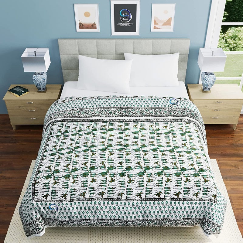 AUROSTYLE 400 TC Pure Cotton Jaipuri Razai Baraat Printed Bed Blanket Ac Quilt for Winter and Summer Soft Light Weight Rajasthani Traditional Quilt Double Bed 85 x 100 Inch Design 4 - Image 5