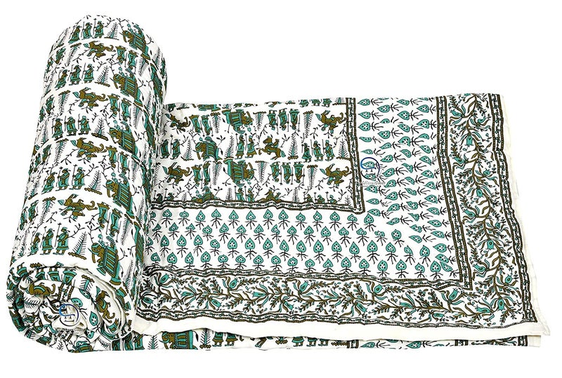 AUROSTYLE 400 TC Pure Cotton Jaipuri Razai Baraat Printed Bed Blanket Ac Quilt for Winter and Summer Soft Light Weight Rajasthani Traditional Quilt Double Bed 85 x 100 Inch Design 4 - Image 3