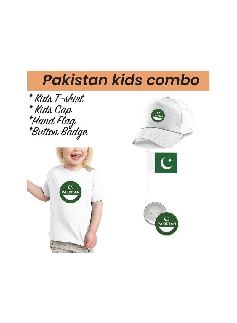 Pakistan Independence Day T Shirt for Girls, Cap, Badge, Flag Set Celebrate Pakistan Independence Day with this Kids Combo Pack in Style - Image 2