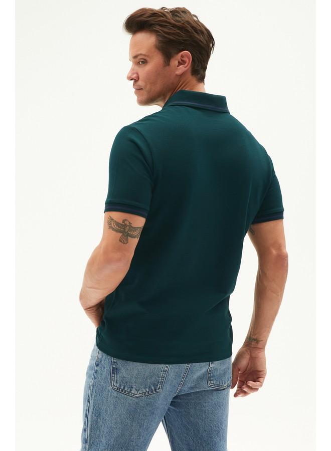 June Men Regular Fit Stripe Detailed Neck Polo Tshirt Naphta Colored - Image 5