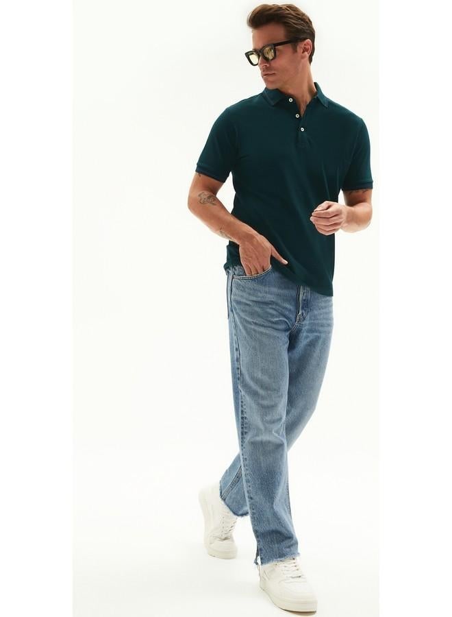 June Men Regular Fit Stripe Detailed Neck Polo Tshirt Naphta Colored - Image 3
