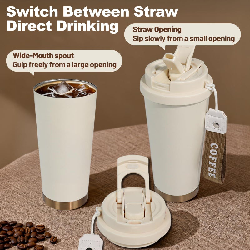 DITOSH Insulated Coffee Tumbler 17.9oz 530ml Travel Coffee Mug 316 Stainless Steel Dual Drink Openings Leakproof Lid Reusable Insulated Coffee Mug Hot and Cold Ideal Travel Mug for Coffee Lover Daily - Image 4