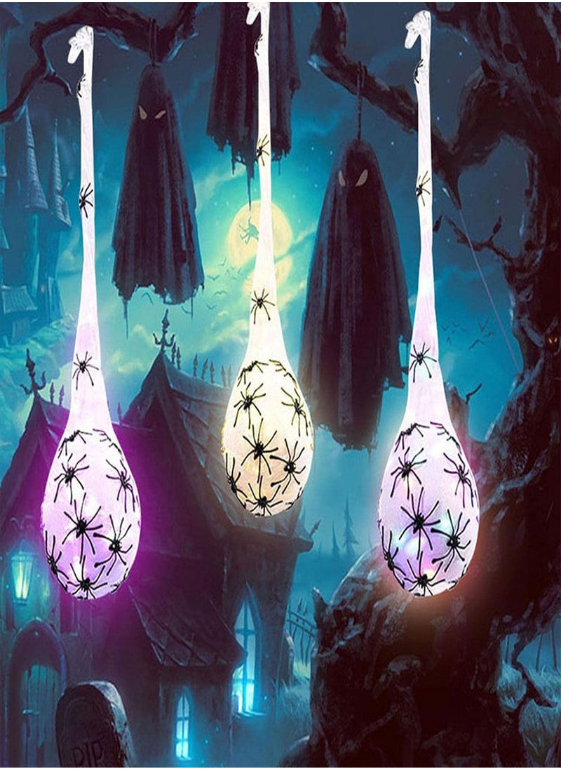 GGOOT - 10 Pcs 3 Pcs Halloween Decoration - Spiders Eggs Light Up,Wall Porch Lawn Party Supplies Hangings Decoration - Image 1