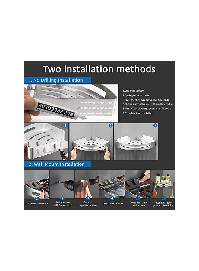 Raxoom No Drilling Corner Shower Caddy,Self-Adhesive Bathroom Shelves Aluminum Rustproof Corner Shower Organizer for Bathroom, Toilet, Kitchen and Dorm,No Drill, with Two Hooks (Black) - Image 5