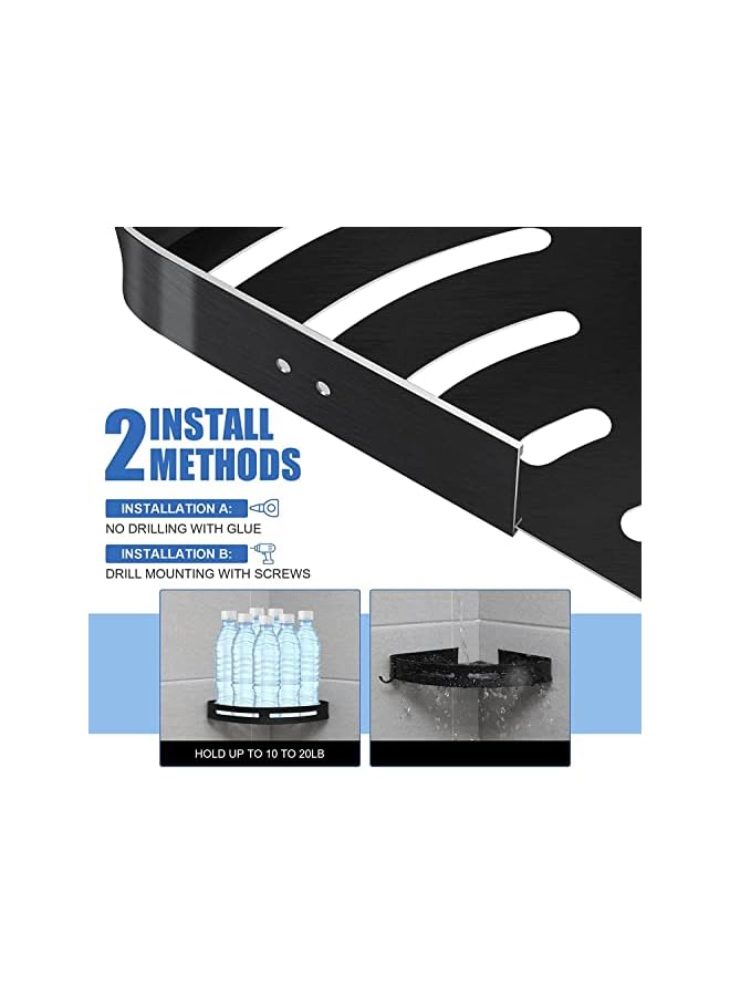 Raxoom No Drilling Corner Shower Caddy,Self-Adhesive Bathroom Shelves Aluminum Rustproof Corner Shower Organizer for Bathroom, Toilet, Kitchen and Dorm,No Drill, with Two Hooks (Black) - Image 4