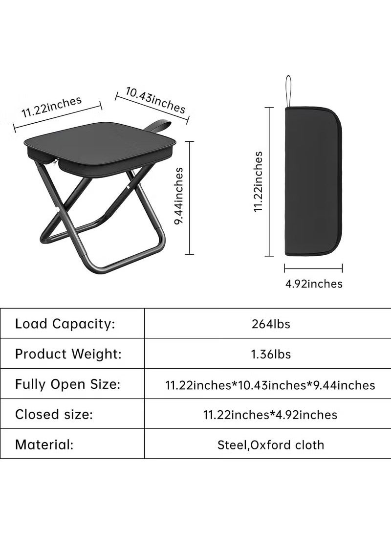Arabest Portable Folding Camping Stool, Lightweight Zipper Packed Folding Chair, Lightweight Camp Stool for Outdoor, Backpacking, Travel, Hiking, Fishing (Black) - Image 2