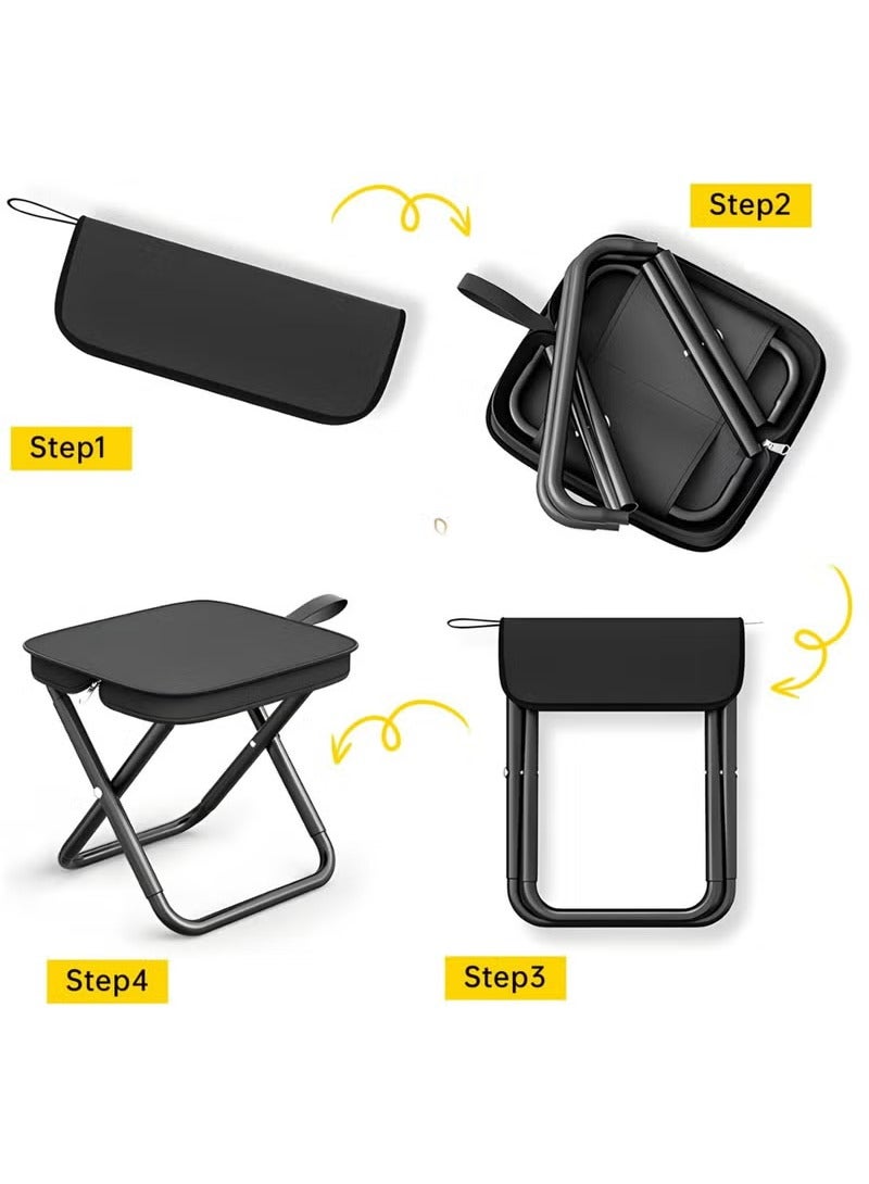 Arabest Portable Folding Camping Stool, Lightweight Zipper Packed Folding Chair, Lightweight Camp Stool for Outdoor, Backpacking, Travel, Hiking, Fishing (Black) - Image 3