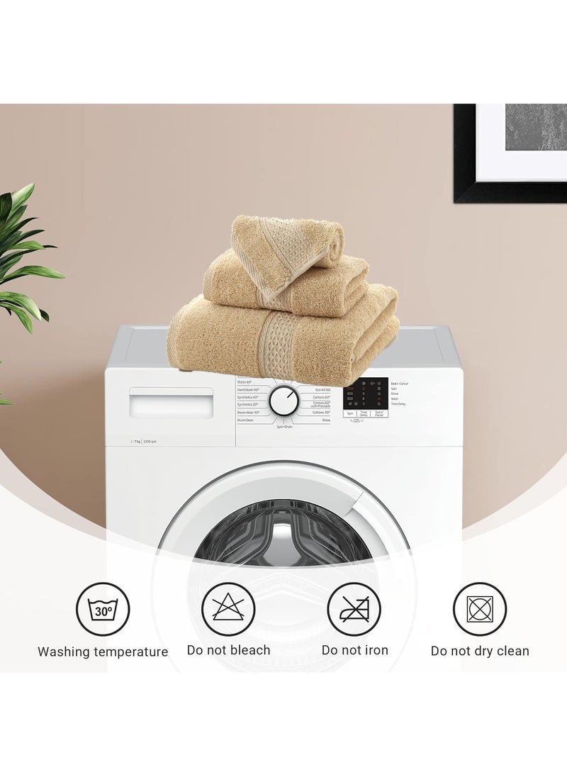 MileMelo 3 Piece Premium Cotton Towel Set 1 Face Washcloth, 1 Hand Towel, 1 Bath Towel, Quick Dry, Breathable & Highly Absorbent Towels, Ultra Soft Towels Ideal for Daily Use Light Beige  - Image 5