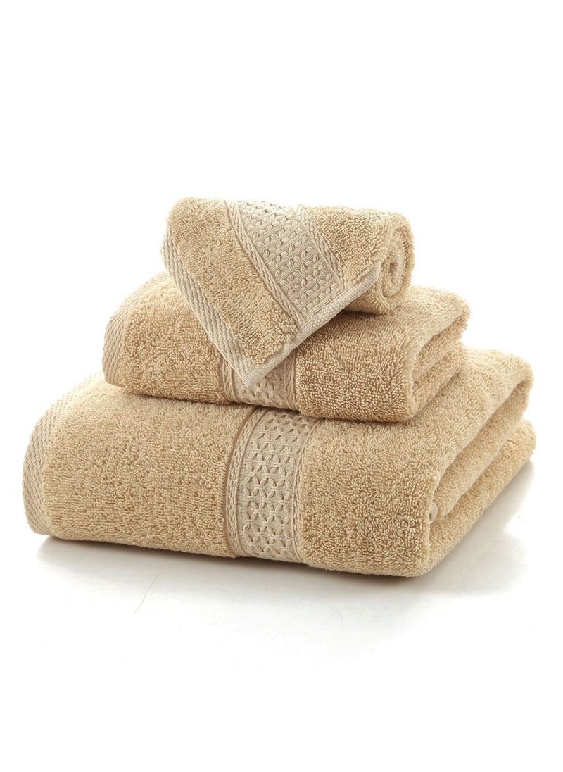 MileMelo 3 Piece Premium Cotton Towel Set 1 Face Washcloth, 1 Hand Towel, 1 Bath Towel, Quick Dry, Breathable & Highly Absorbent Towels, Ultra Soft Towels Ideal for Daily Use Light Beige  - Image 1