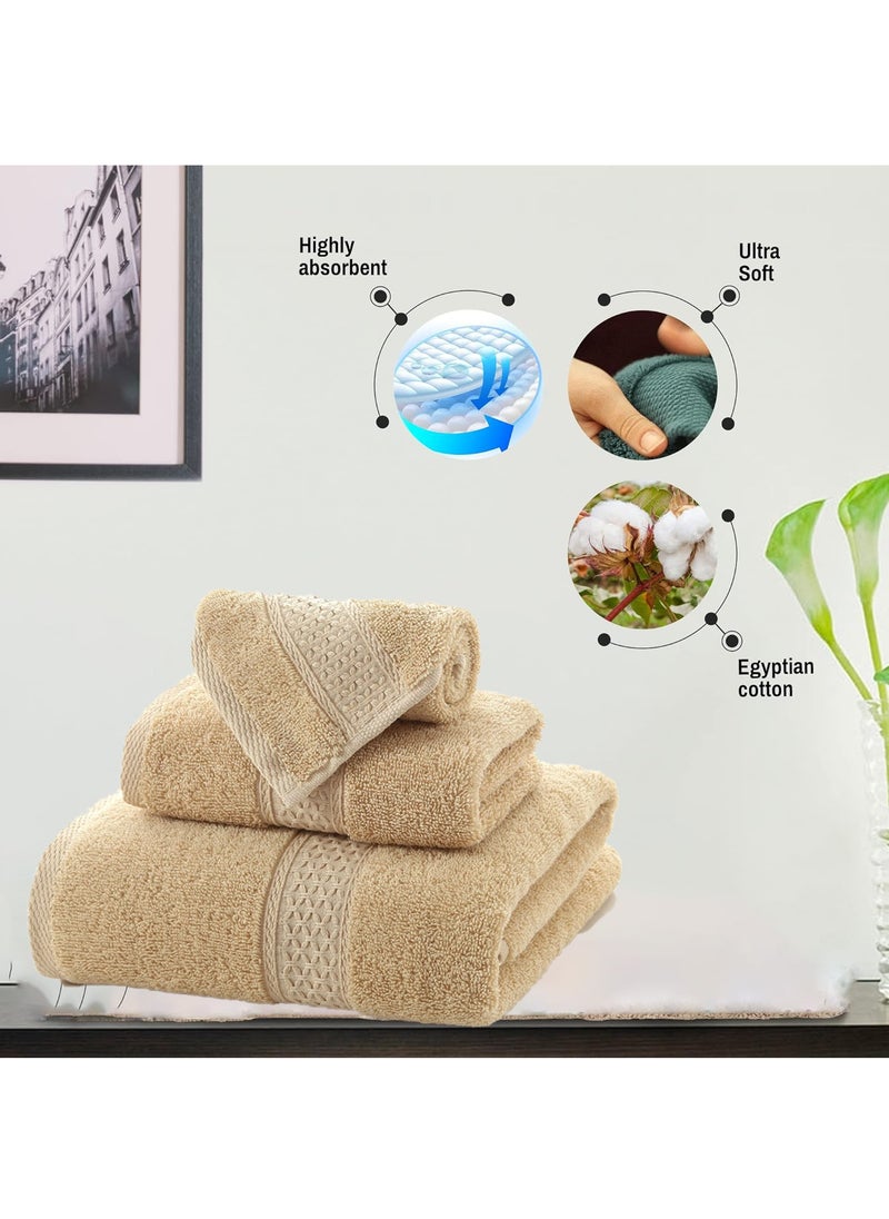 MileMelo 3 Piece Premium Cotton Towel Set 1 Face Washcloth, 1 Hand Towel, 1 Bath Towel, Quick Dry, Breathable & Highly Absorbent Towels, Ultra Soft Towels Ideal for Daily Use Light Beige  - Image 4